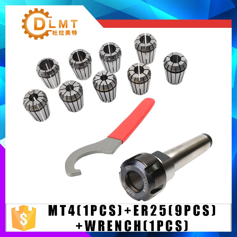 ER25 Lente Klemmen 9 Pcs MT4 ER25 1 Pcs ER25 Wrench 1 Pcs Collet Chuck Holder Gezicht Frezen Prieel Adapter voor Cnc Frezen