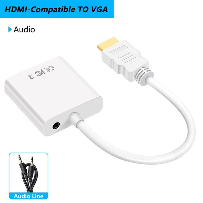 Kabel HD 1080P HDMI-kompatybilny z VGA z zasilaczem audio Konwerter HDTV VGA Kabel do monitora PC Laptop Projektor: Niebieski