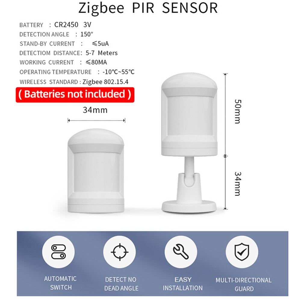 ZigBee Motion Sensor Alarm Smart Human Body Induction PIR Sensor 7m 150-degree Detection Range 360-degree Rotation Base Linkage