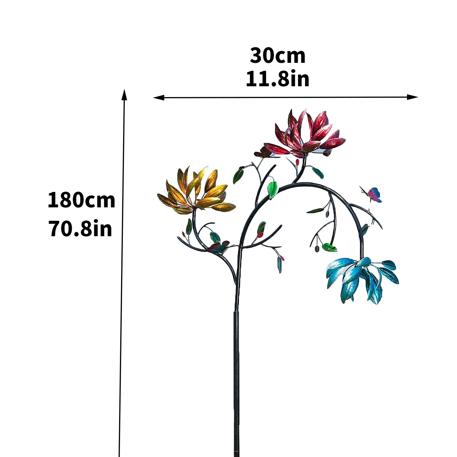 Vwlvrsco Große Metall Wind Spinner Mit Drei Spinnen Blumen und Schmetterlinge Windmühle Wind Skulptur, Wind Spinner für draussen