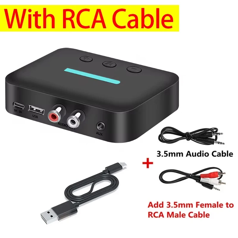 Bluetooth 5.3 Audio Ontvanger Adapter Draadloze Stereo Muziek Usb 3.5Mm Aux R/L Rca Ondersteuning U-Disk Afspelen Voor Desktop Speaker Amp: Rood