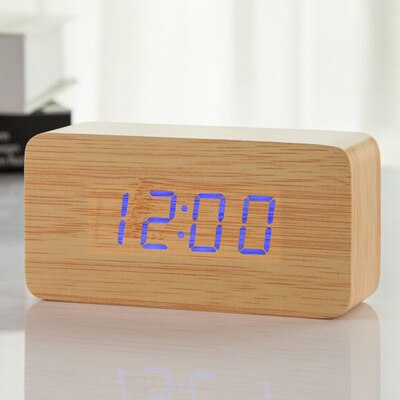 JINSUN Alarm Clocks Wood Bamboo LED Thermometer Digital Voice Table Clock Big Numbers Digital Clock KSW103: bamboo--blue