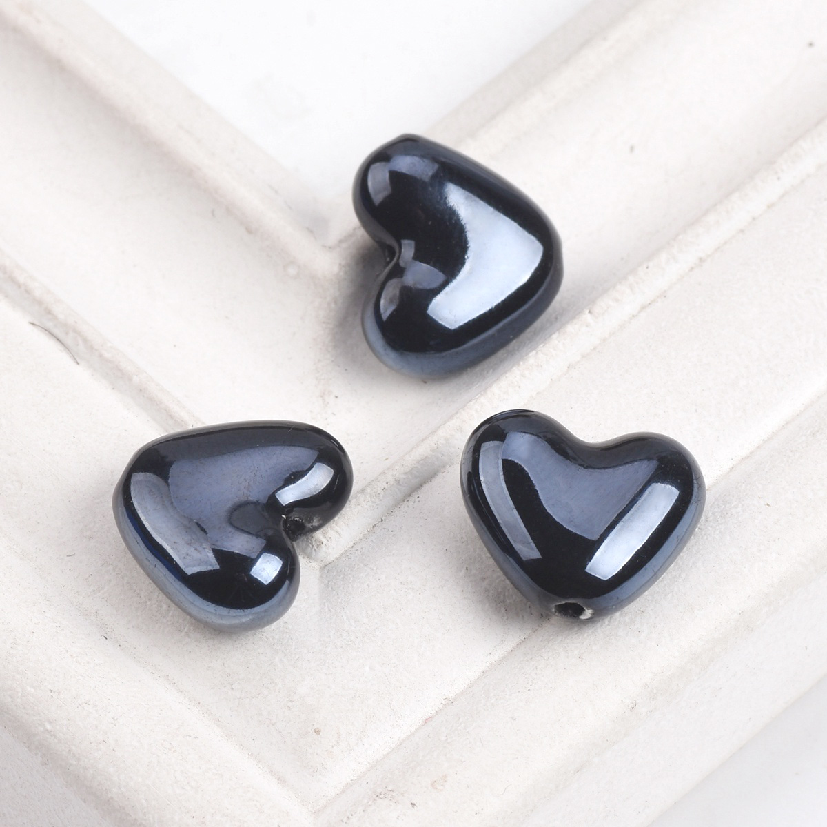 10 Uds. De cuentas sueltas de porcelana de cerámica esmaltada brillante hechas a mano con forma de corazón de 15x13mm para fabricación de joyería, accesorios para manualidades DIY: Gris