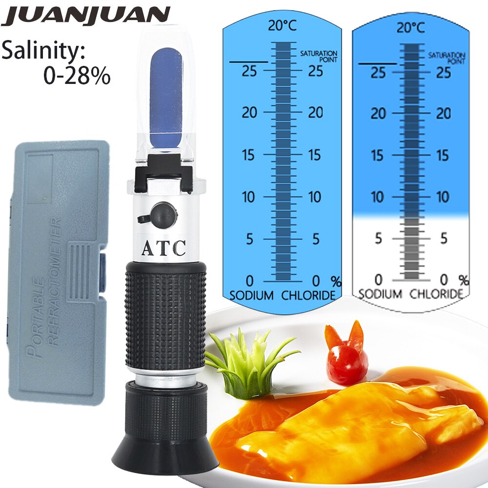 Refractómetro de salinidad para sal para acuario dispositivo de prueba de agua, salinómetro, 28% de descuento, 0-10%/0-20%: RF014 with box