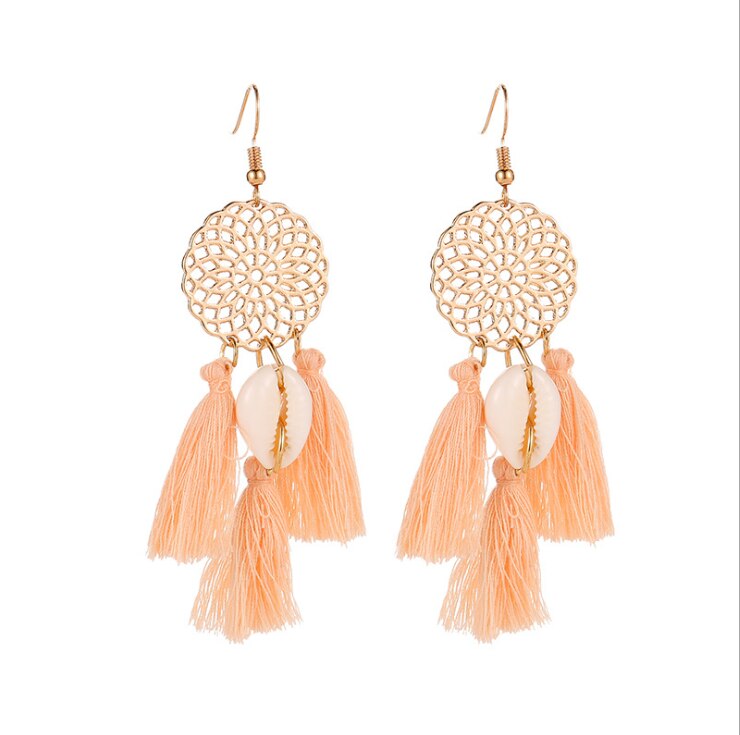 Dromenvanger schelp kwast oorbellen bohemian holle lange oorbellen: Roze