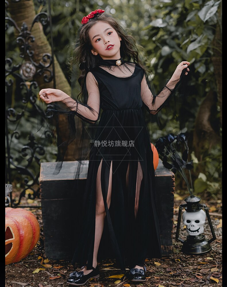 Halloween kostume børnetøj børn piger mørk dæmon lolita kjole vampyr heks børn kjole gotisk lolita op loli cos