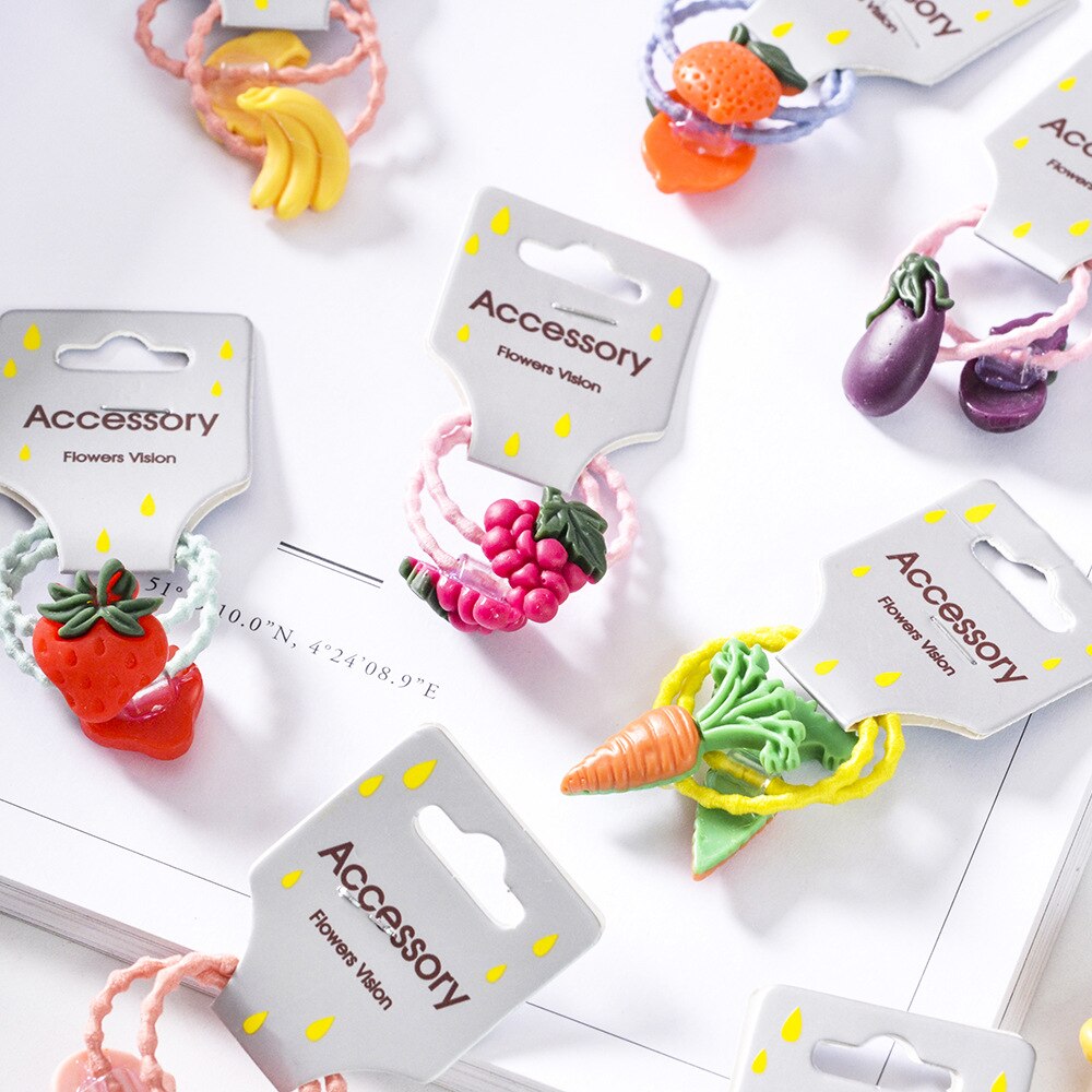 ¡Novedad de ! 2 bandas elásticas para el pelo de frutas y verduras, accesorios para el pelo de la serie para niñas y niños, tocados