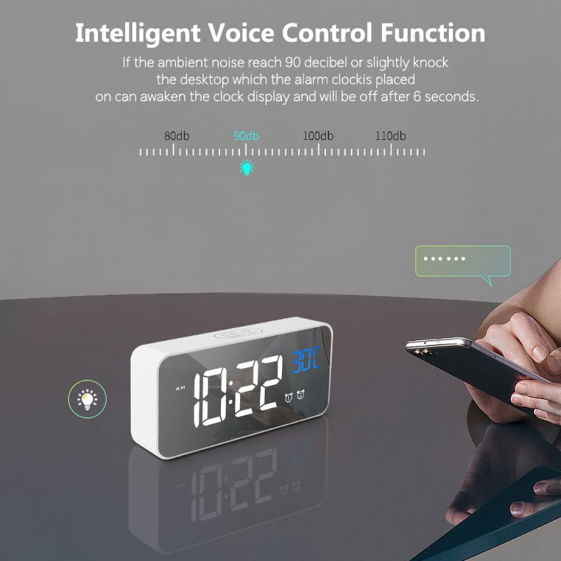 Sensor Clocks Durable LED Digital Alarm Clock Intelligent Voice Control Temperature Display Electronic Clocks Amart Light