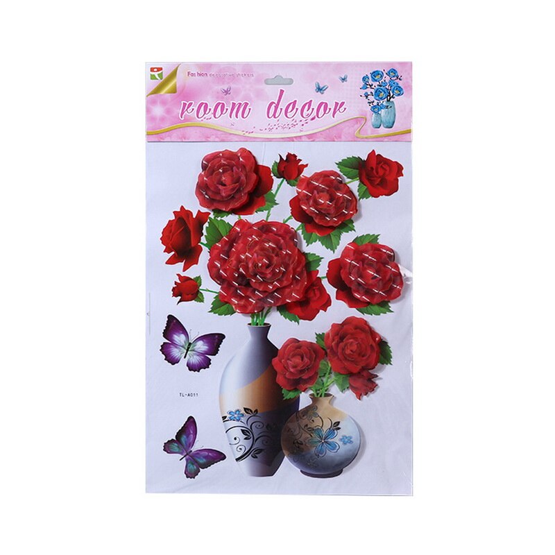 New3D Magnolia Bloem Vaas Sticker Thuis Slaapkamer Woonkamer Sofa Wanddecoratie Pvc Muursticker Laag Stickers