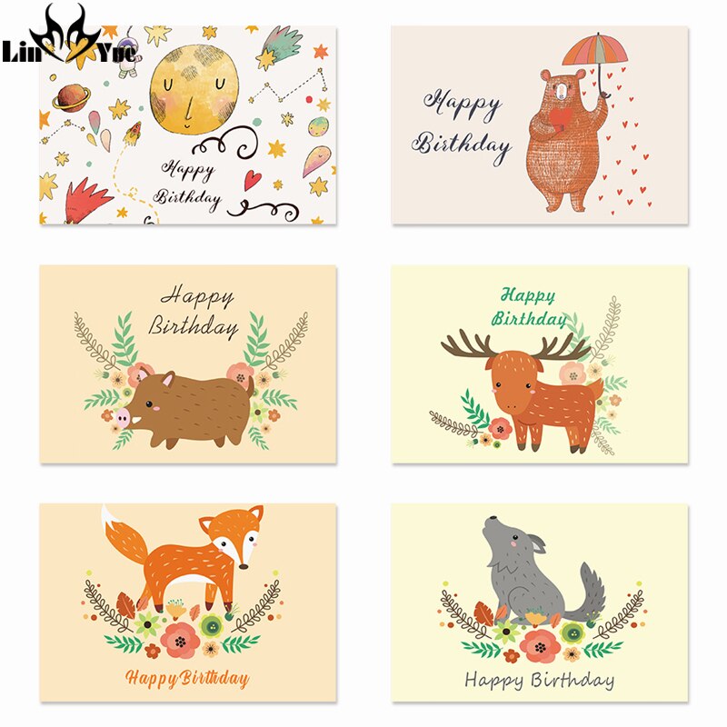 12 blande design gratulerer med dagen tegneserie dyr melding diy dekorasjon gratulasjonskort: Hk -10