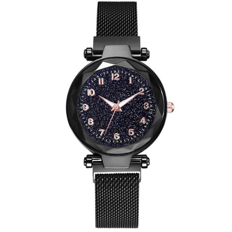 Vrouwen Magneet Gesp Sterrenhemel Lichtgevende Horloge Luxe Dames Rvs Quartz Horloge Relogio Feminino: Black