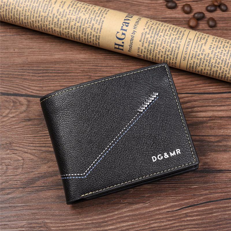 Men's wallet of leather short long Style purse male clutch erkek cuzdan portafoglio uomo men's purse card holder wallet men: Black Short