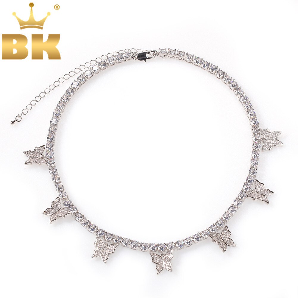 sterben BLING KÖNIG Frauen 5mm CZ Tennis Kette 1 Reihe 7 Stck Schmetterling Rosa & Silber Farbe Luxus Verlängerung kette Schmuck