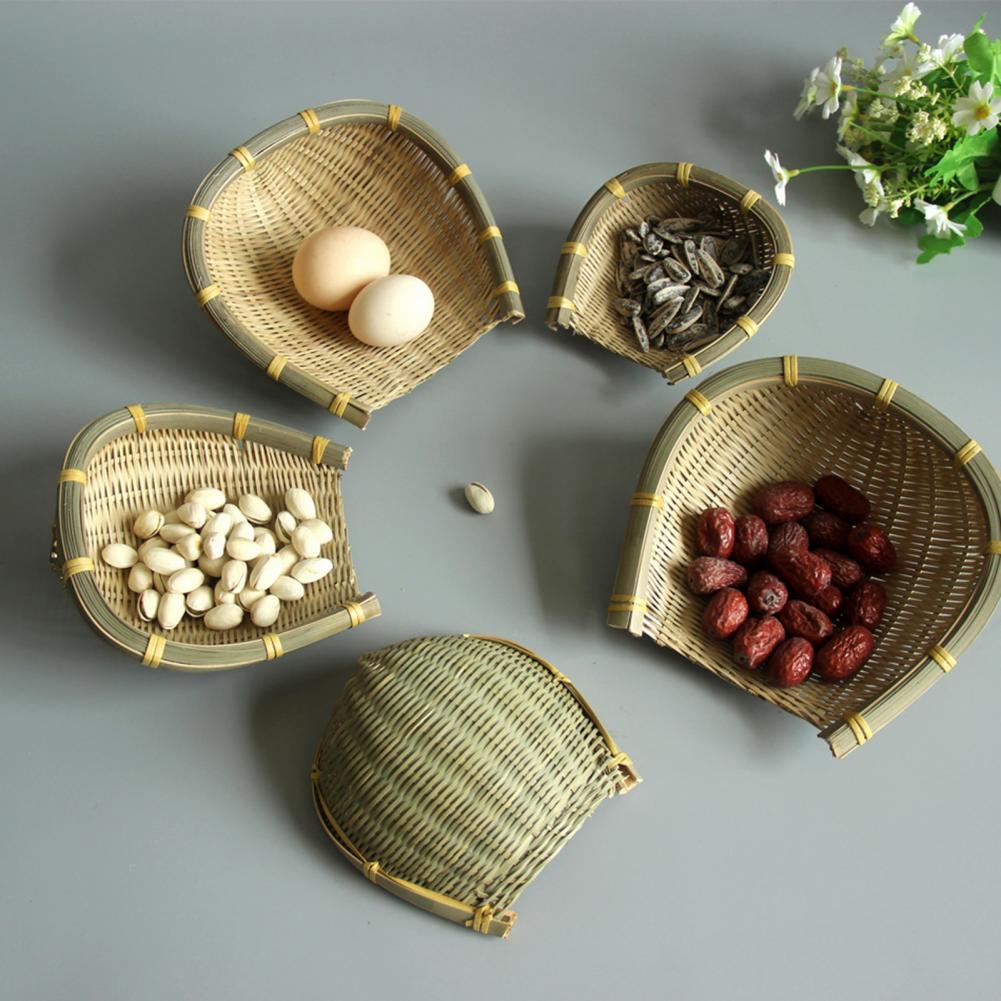 Bamboo Weaving Storage Basket Handmade Open Bamboo Sieve Handwoven Drying Bamboo Basket Dustpan Snack Trays Food Storage