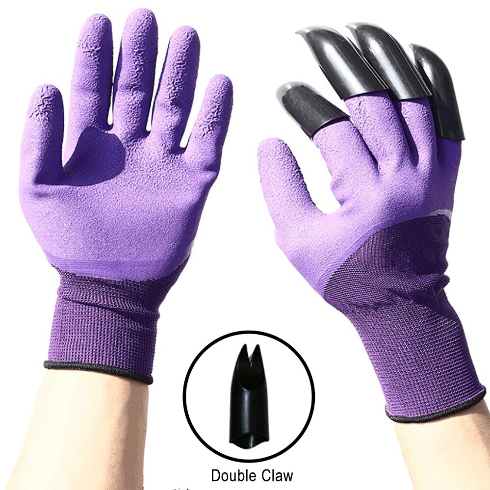Guantes de jardín con garras de plástico ABS, manoplas de goma duraderas e impermeables para jardinería y jardín al aire libre: Purple 4 Double Claw
