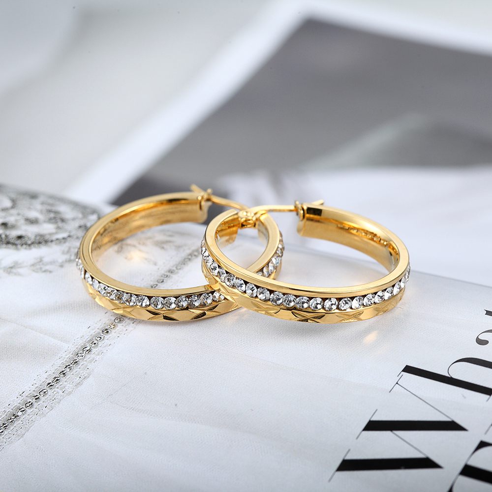 Mode Elegante Ronde Patroon Kristal Gold Hoop Oorbellen Voor Vrouwen Hoepel Oorbellen Vrouwen Mode-sieraden