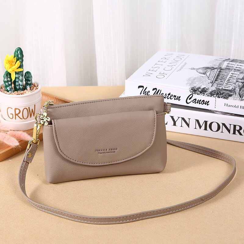 Sac à bandoulière Ultra mince en cuir PU souple pour femmes, pochette Simple, petite bourse fraîche à fermeture éclair, sac à cosmétiques Diagonal pour femmes: 7034 Gray