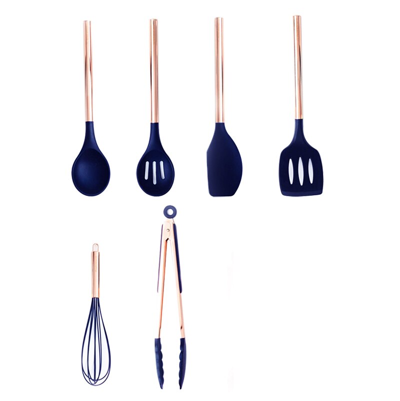 6/7 Pcs Silicone Kitchen Spatula Set,Cooking Utensils Sets with Rose Gold Handle Silicone Kitchen Tools Non-stick Kitchenware: 6PCS dark blue