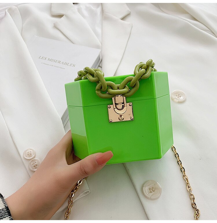 Candy Colors Resin Chain Acrylic Box Clutches Women Brand Shoulder Female Evening Bag Flap Crossbody Bag Handbag Purse
