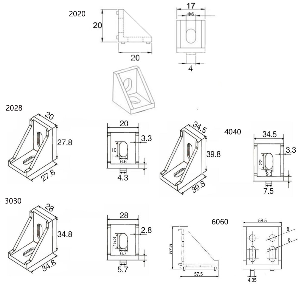 Aluminium Hoek Beugel Fittings Hoek Hoek Beugel Connector 2028 3030 Aluminium Profiel Zwart Cnc Router