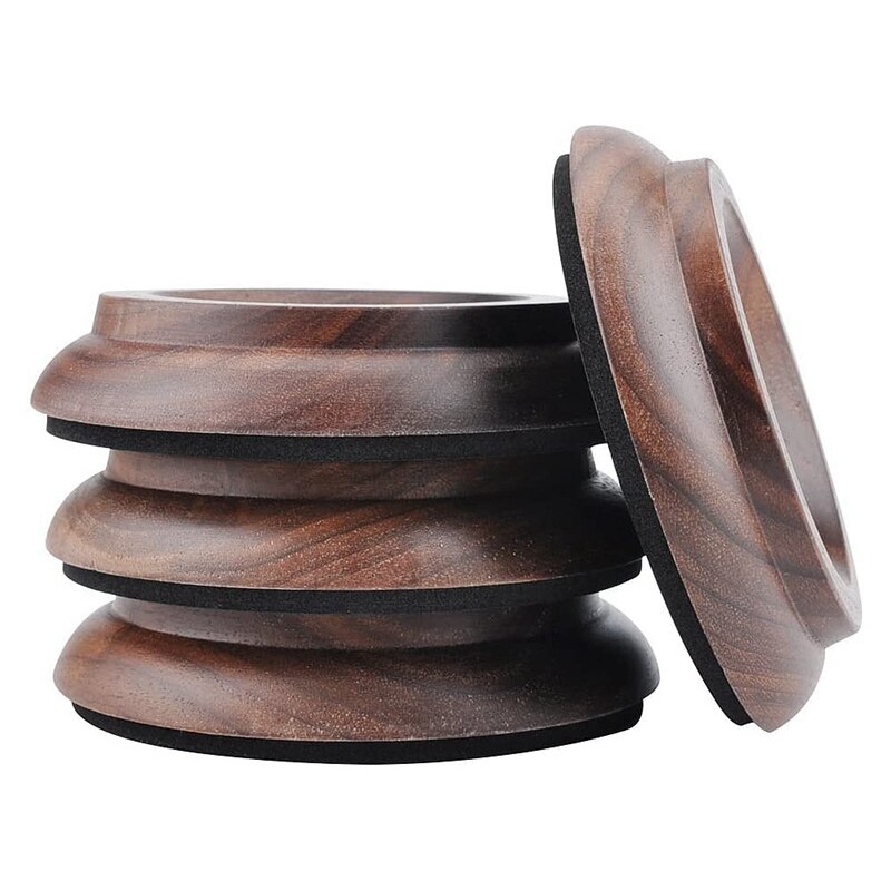 4Pcs Piano Caster Cups Walnut Wood Upright Piano Cups Foot Pads Floor Protectors with EVA Non-Slip Anti-Noise Foam