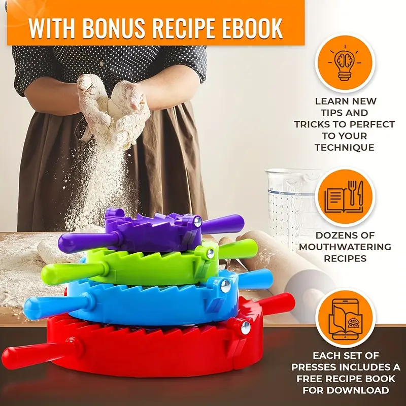 Professionele Dumpling Maker Mold-Ergonomisch handvat, duurzaam plastic, meerkleurig voor dumplings, koekjes, gebak te gebruiken keukengereedschap