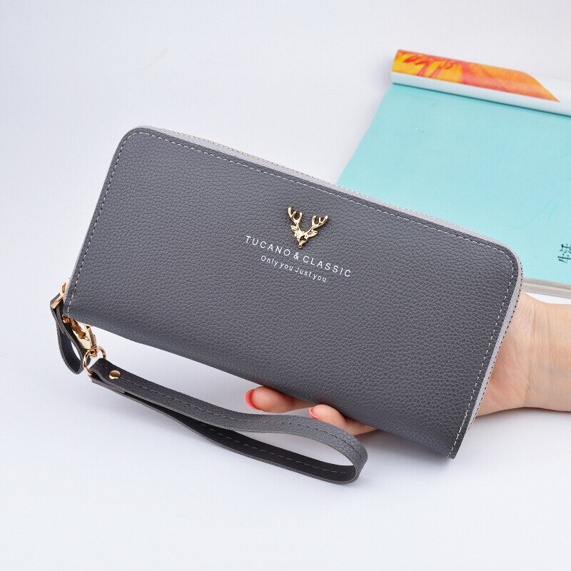 Women Female Purse Wallet Female PU Leather Long Wallet Purse Black / Red / Blue / Green / Gray Famous Brand: Gray