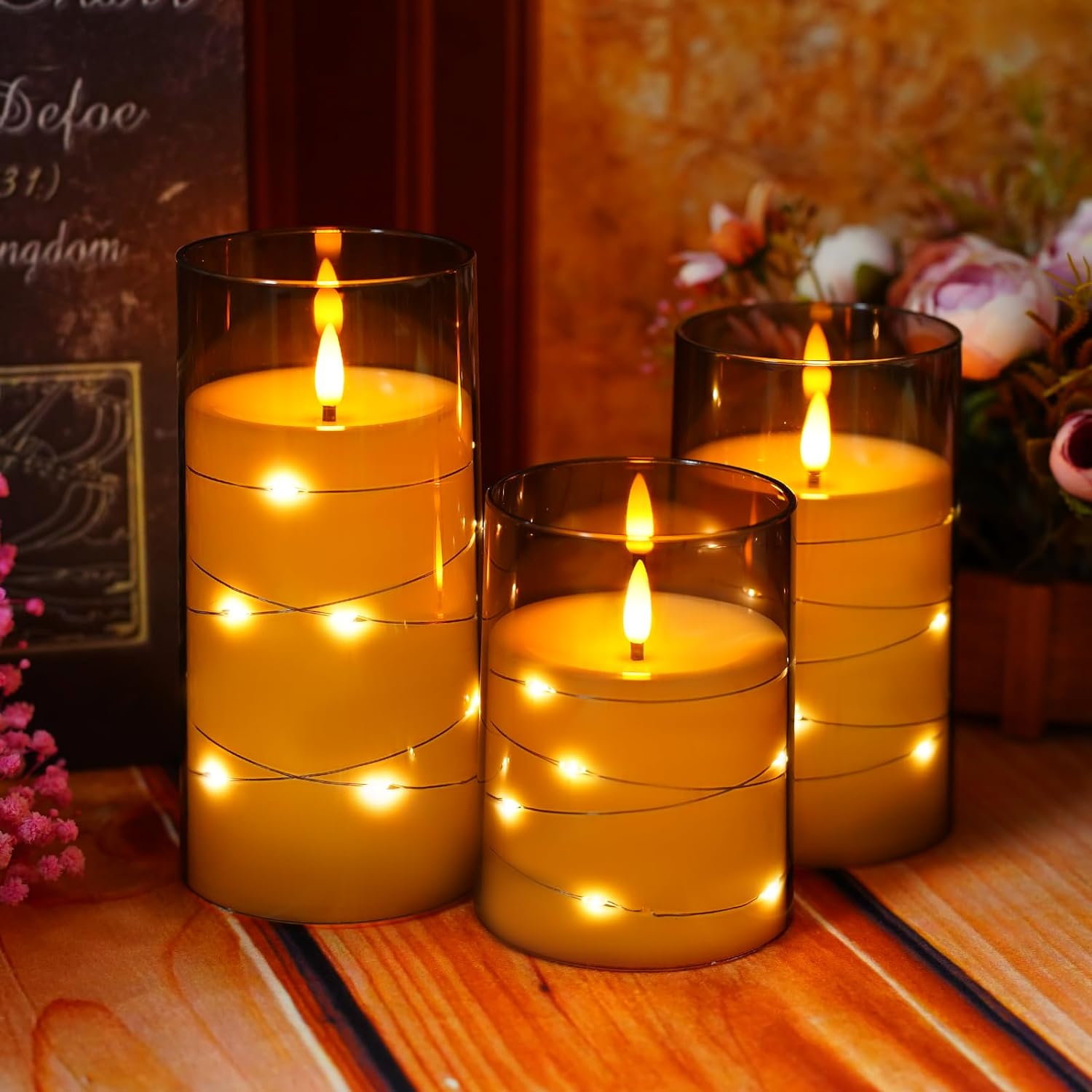 Bougies électroniques à LED pour la décoration de la maison, bandes lumineuses à LED avec télécommande, bougies en verre, fête de Noël et de mariage