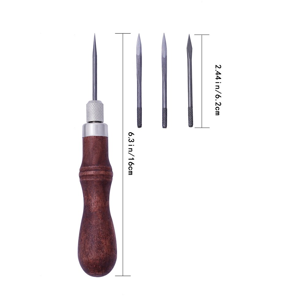 LMDZ-punzón de costura 4 en 1 para artesanía de cuero, herramientas de costura a mano, mango de madera, bricolaje