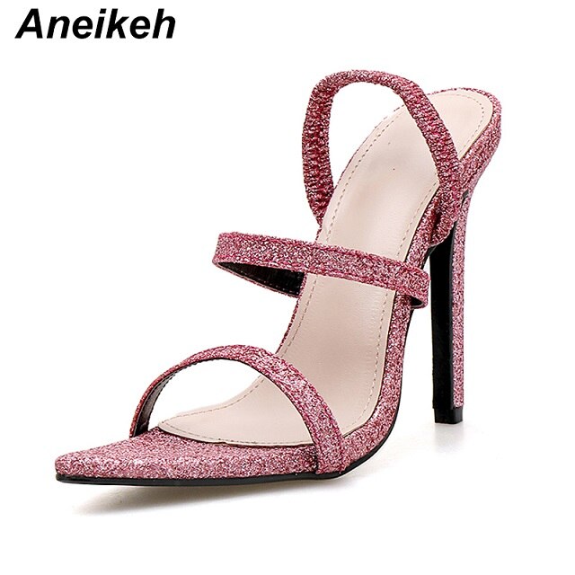 Aneikeh Zomer Roze Elastische Band Sandalen Party Sexy Stiletto Hakken Ondiepe Mond Puntige Dunne Bandjes Open Teen Sandalen: 7