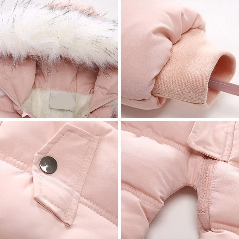 Bear leader babymeisjeskleding met pluche voering, babyromper, winter, dikke overall voor peuters, babyjongenspakje met bont en capuchon, baby-onesie