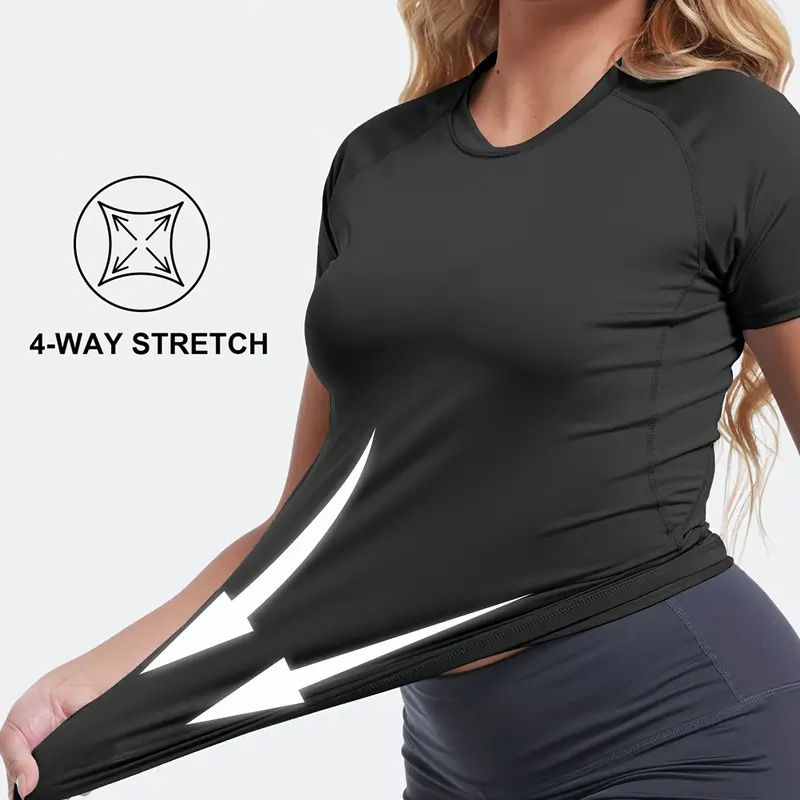 Damkompressionströja kortärmad atletisk yoga löpartröja sommar gymträning snabbtorkande stretchiga t-shirts toppar baslager