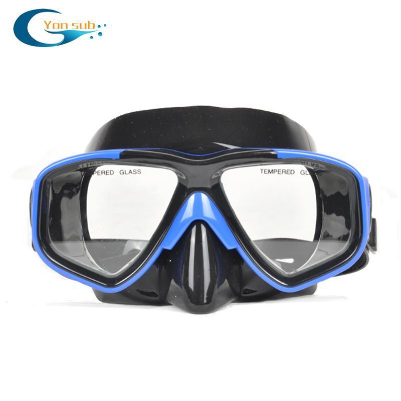 Genuine Diving Equipment Set Scuba HD Mask Tempered Glass Goggles Snorkel Antifog lens Diver Dive Breathing Tube: Blue