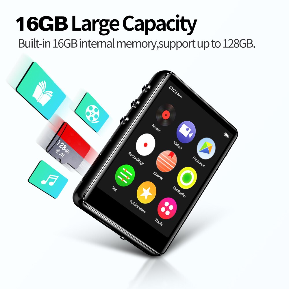 Newest Original Metal Support Bluetooth 5.0 MP3 Player HiFi Music Player Built-in Speaker With E-book Recording /FM Radio/Video