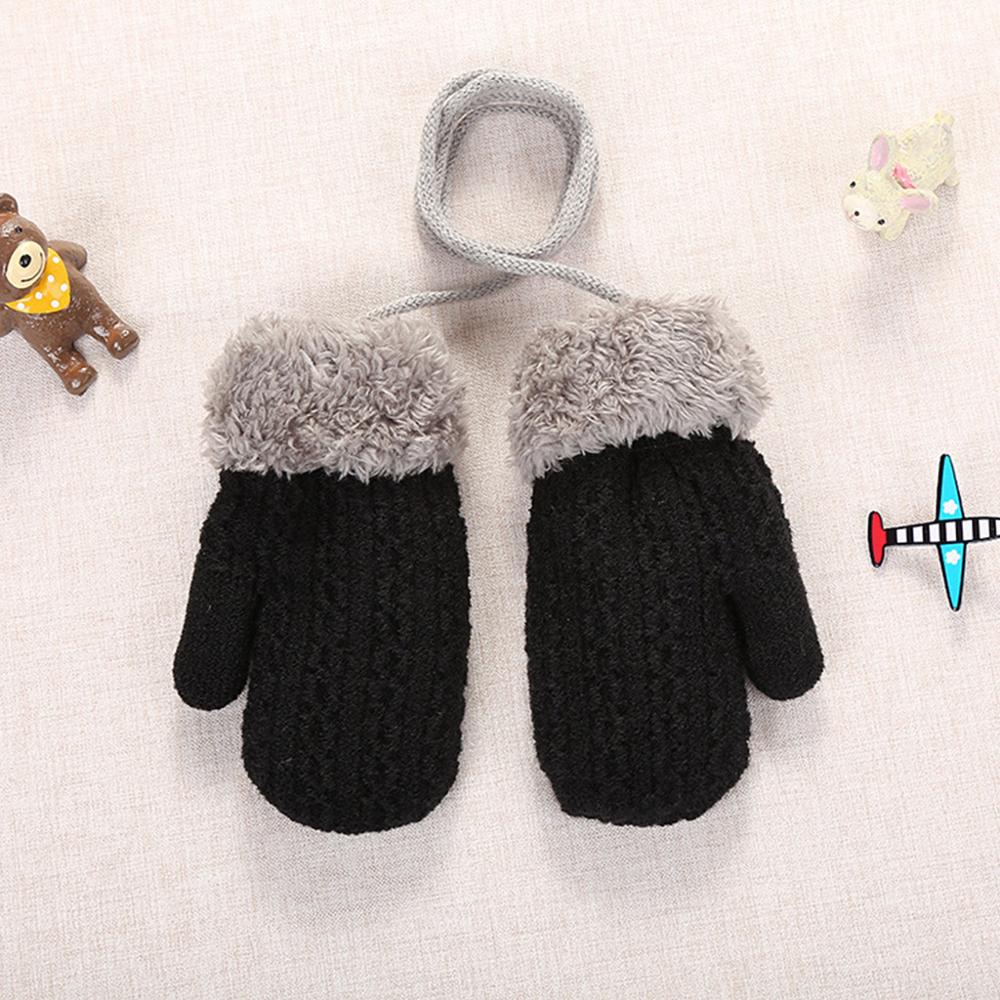 Toddler Baby Girls Boys Outdoor Winter Patchwork Keep Warm Mittens Gloves: Black