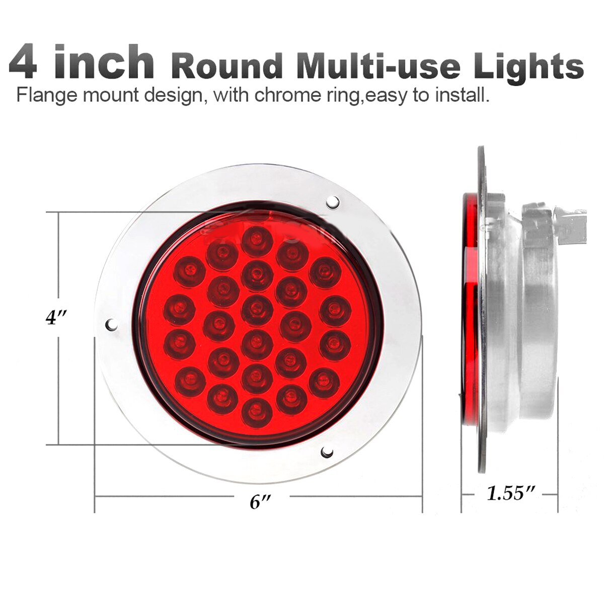 2pcs Waterproof 24LEDs Car Rear Tail Lights Stop Brake Light Round Tail Stop Turn Signal LED Lamp for Truck Trailer Vehicles