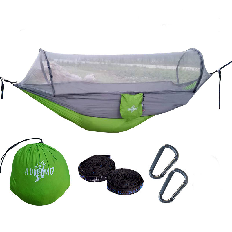 Automatic Quick-opening Mosquito Net Hammock Outdoor Camping Pole Hammock swing Anti-rollover Nylon Rocking Chair 270x140cm: green