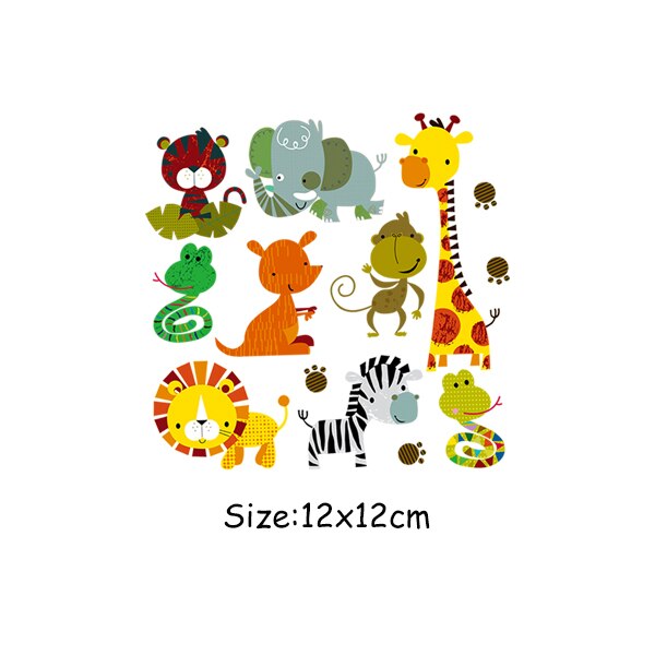 Naszywki w kształcie zwierząt na ubrania kreskówka zwierząt zestaw naklejki termiczne naprasowanki na dla dzieci T-koszula sukienki naszywki dla dzieci: 12x12cm