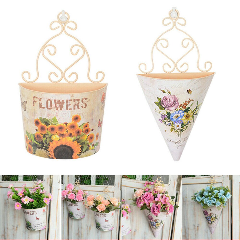 Macetero colgante de pared de plástico romántico, maceta de flores, valla de jardín, barandilla de balcón, cesta de flores, decoración de jardín