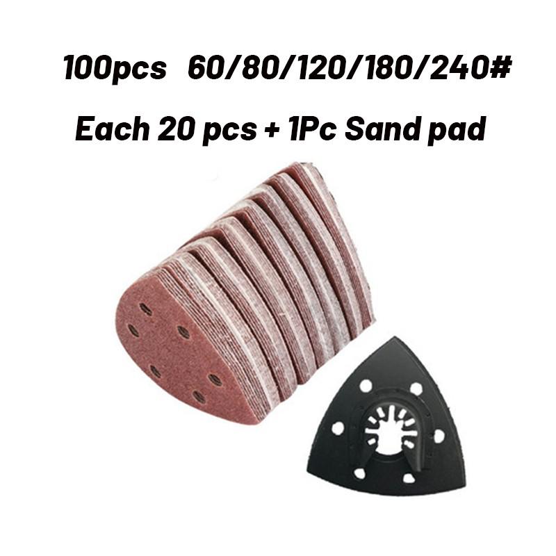 100pcs Sandpaper Mixed Grits 90mm Delta Sander Sand Paper Hook &amp; Loop Disc Abrasive Tools for Sanding + 1pc 90mm Sand Pad: 60-240