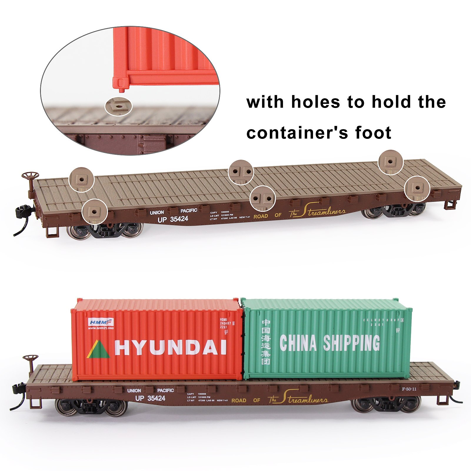 2pcs HO Scale 1:87 52ft Flat Car Flatbed Transporter Carriage C8741 Freight Car Model Railway