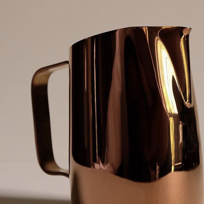 Cafetera de espuma de acero inoxidable, olla de flores, capuchino, taza de leche, café, olla de espuma de leche, jarra de leche, jarra para espumar leche: F