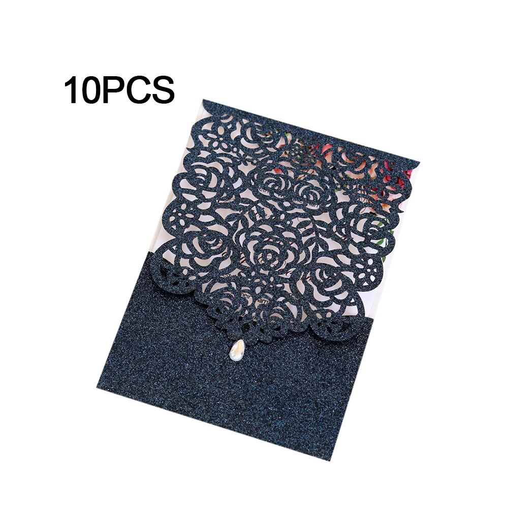 10pcs Pearl paper Business Invitation Glitter Openwork Pocket Rose Lace Invitation Card Wedding Invitation Universal: B