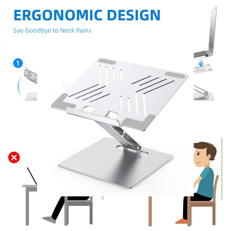XX9A Aluminum Computer Riser Adjustable Height for Travel Home Office Prevents Computer from Overheating Lightweight