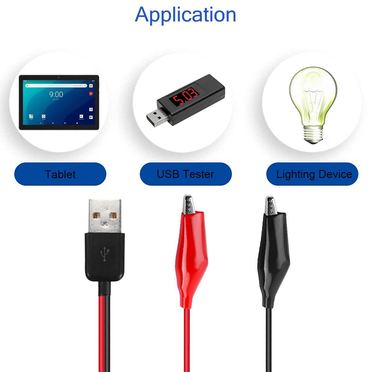 Krokodilleklemme til usb, krokodilleklemmer til usb type-a hannkontaktkabel kobber testledninger til testing av strømforsyningskrets