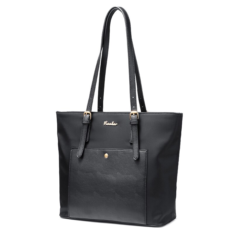 Más real de las mujeres, bolso grande bolso Oxford bolso de hombro femenino para las mujeres con bolsillos mujeres carteras Negro Azul: Black