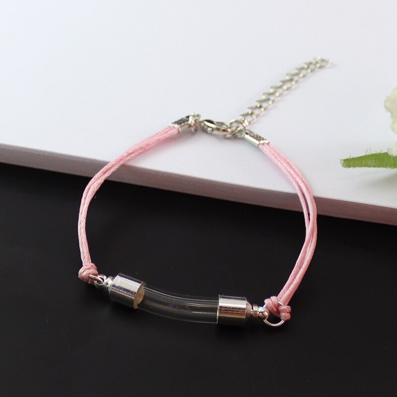 2Stck Glas Rohr Urne Armbinde Mit Schwarz Kabel Feuerbestattung Schmuck Denkmal Schmuck für Asche Andenken Urne Armbinde: Rosa Kabel