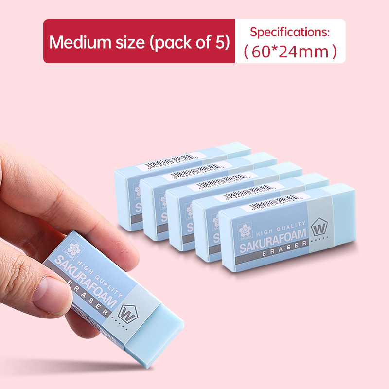 5 stk. sakura skumviskelæder, skitsetegning, kunstviskelæder, ultrarent, elevviskelæder, skoleartikler, leverandør: Rød