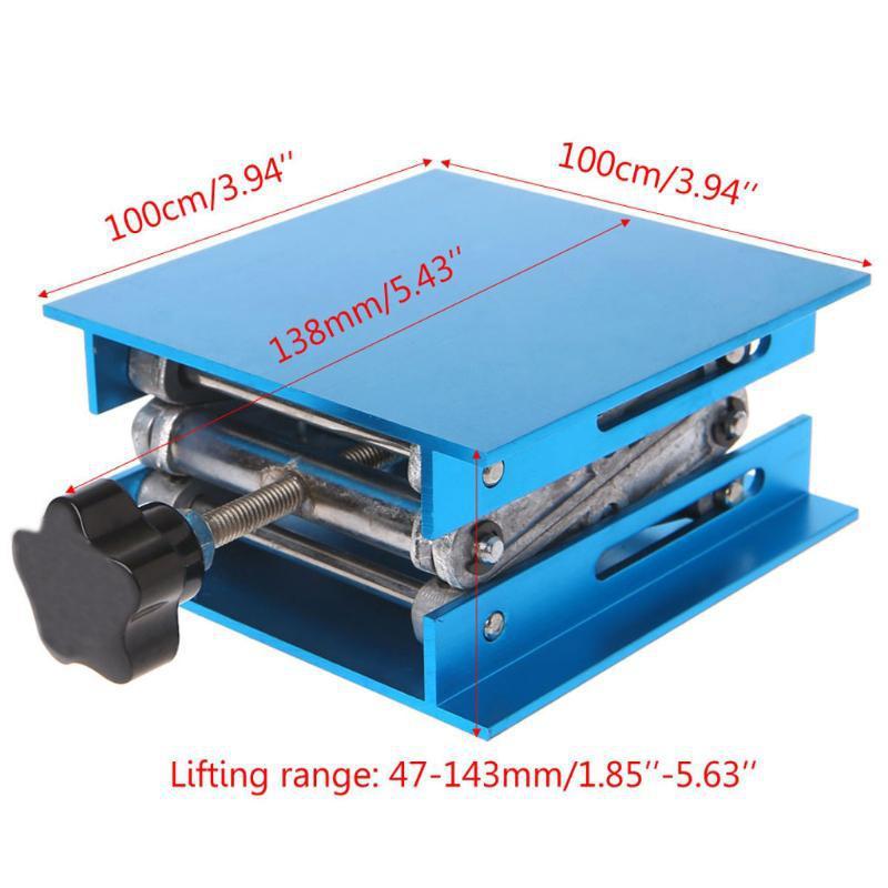 Lab Lifting Platform Stand Adjustable Corrosion Resistance Blue Electroplated Aluminum Rack Scissor Jack Lifter 100x100mm