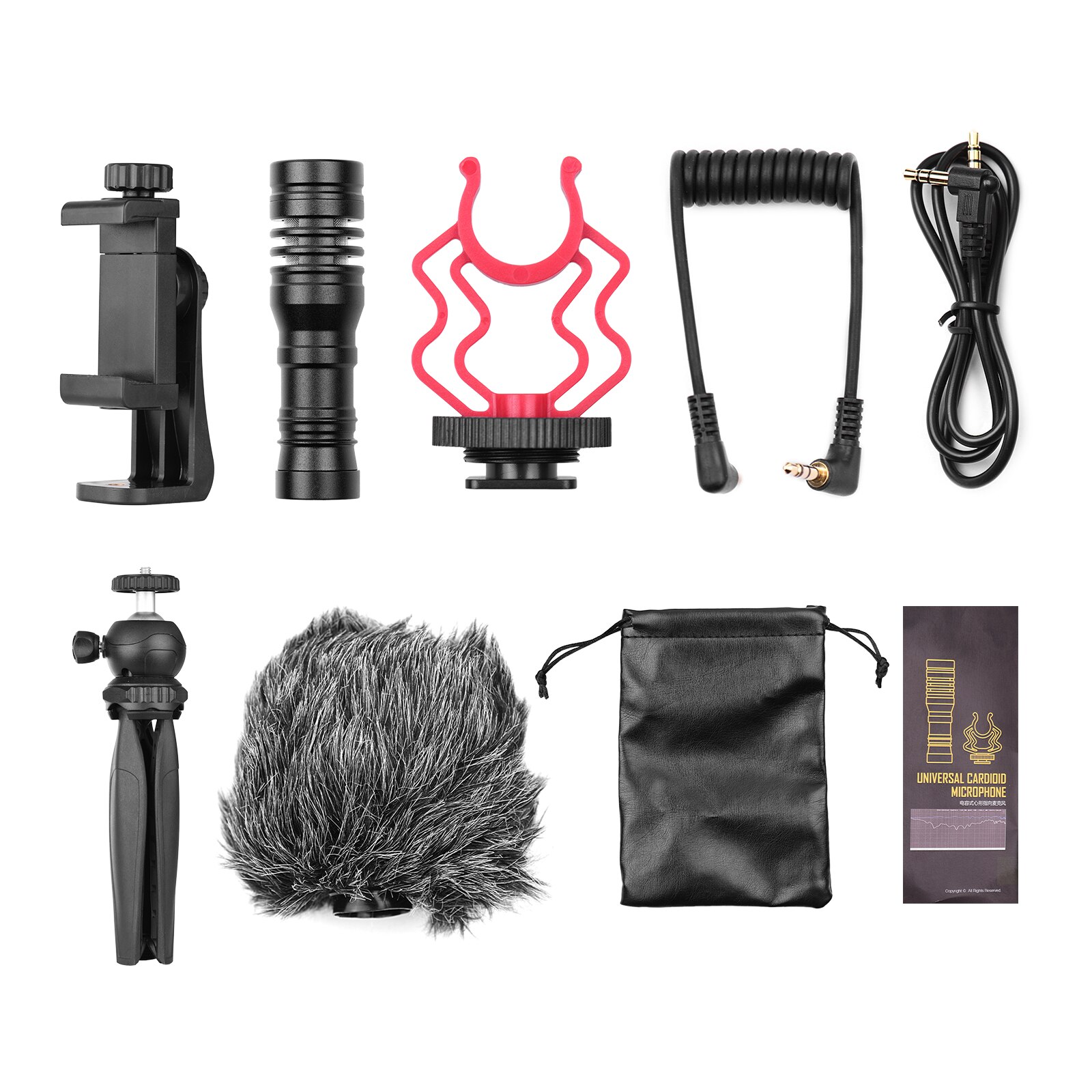 Mobile Phone Video Recording Kit Tabletop Tripod Phone Holder Cardioid-directional Condenser Mic for Smartphone DSLR ILDC Camera